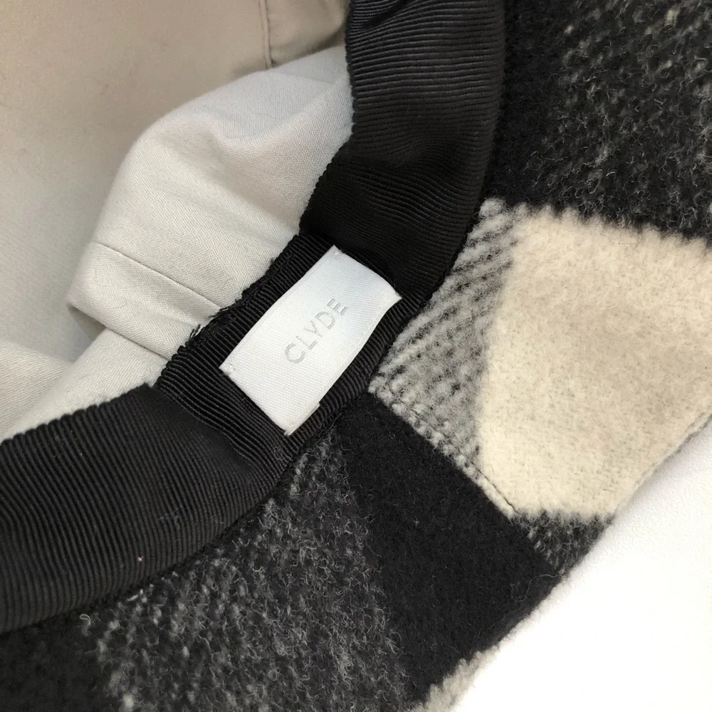 CLYDE Wool Check Hat - Black White Plaid Wide Brim + Chin Strap - Picture 5 of 5